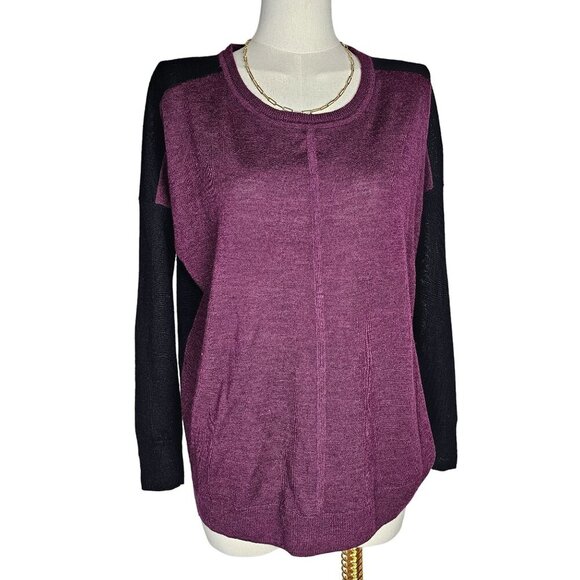 Madewell Merino Wool Sweatshirt Hi Low Hem Colorblock Purple Black Women Size XS - Picture 1 of 7